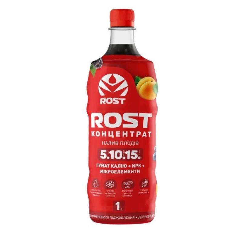 Гумінові добрива Rost® Концентрат (Рост) калійний NPK 5.10.15 (Ривал, Гумат), 1 л, Кісон