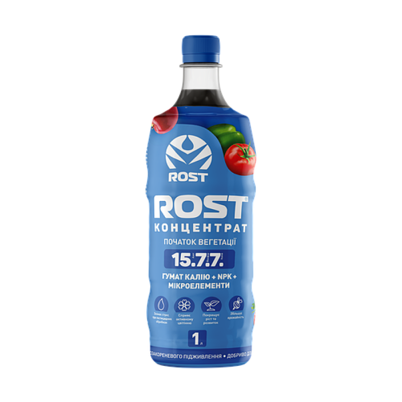 Гумінові добрива Rost® КонцентратROST концентрат  гумат калію + NPK (15+7+7), 1 л