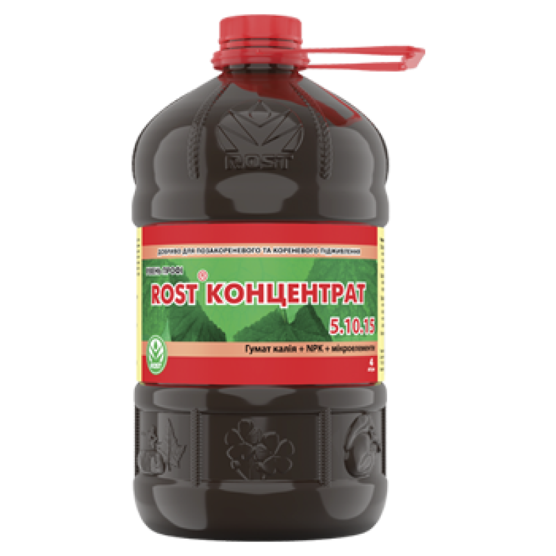 Гумінові добрива Rost® Концентрат калійний NPK 5.10.15 (Ривал, Гумат), 4 л, Кіссон