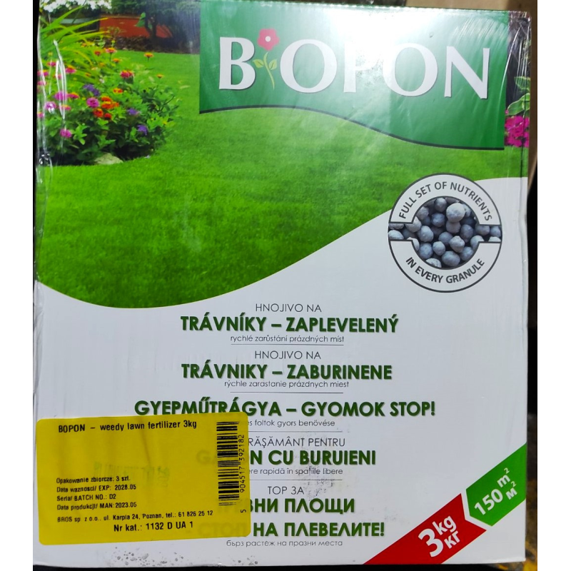 Універсальне добриво для газону проти бур“янів Biopon, 3 кг, (Біопон, Польща)