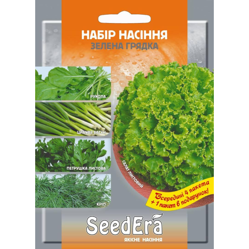 Набір насіння рукола, цибуля батун, петрушка, укроп і салат листком “Зелена грядка“ (4+1 в подарунок)!, Седера